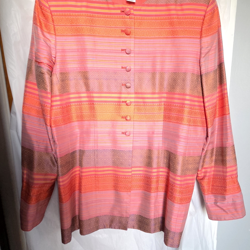Vintage Silk Blazer Carlisle Pink and Orange Silk Jacket